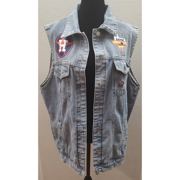 Houston Astros Adult Plus Size Denim Vest Baseball Jean Jacket MLB Original Read - Picture 1 of 8